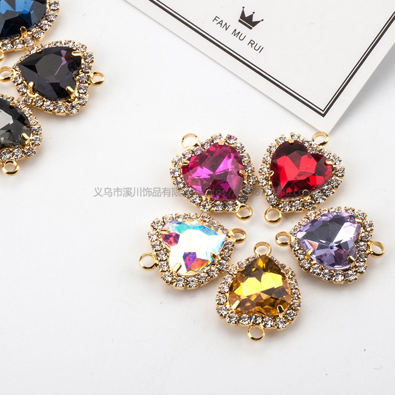 5pcs Love Heart Double Circle Crystal Buckle Pendant Glass Claw Rhinestone Pendant Ornament Diy Accessory Materials