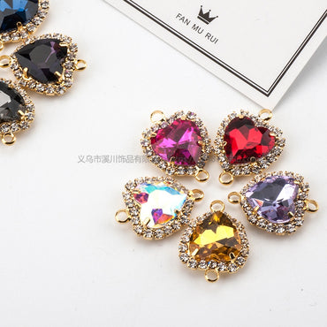 5pcs Love Heart Double Circle Crystal Buckle Pendant Glass Claw Rhinestone Pendant Ornament Diy Accessory Materials
