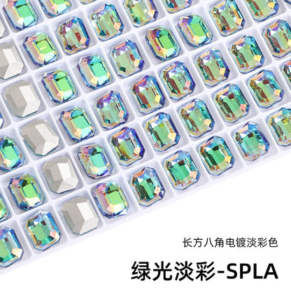 10pcs Pointy Bottoming Nail Rhinestone Rectangular Octagonal Coating Electroplating Light Color Crystal Shaped Glass Rhinestone Diy Clothing Case and Bag Accessories