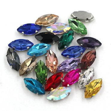 TonyBead 9*18mm/13*27mm Navette Shape Big Sew on Crystal Rhinestone with Silver Bottom for Clothing DIY Decoration