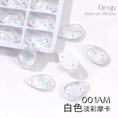 7*12mm/10*14mm Water Drop Glass Button Flat Bottom Double Hole Rhinestone Hand Sewn Crystal Stone AB Color Flat Button Wedding Accessories