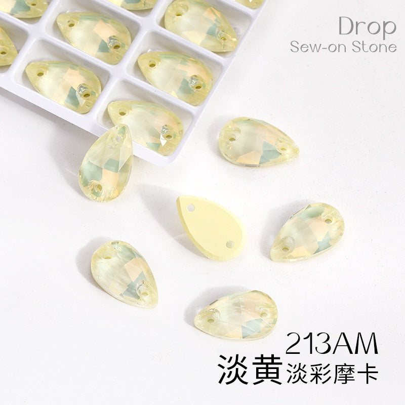 7 * 12Mm/10 * 14mm water drop glass buckle flat bottom double hole rhinestone hand sewn crystal stone AB color flat buckle wedding accessories