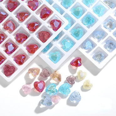 Summer Peach Heart Translucent Nail Art Rhinester Pointed Bottom Love Ice Flower Moonlight Luxury Crystal Large Rhinester Nails