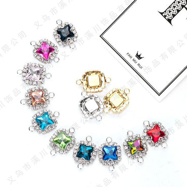 5pcs 8mm Square Double-hole Pendant Crystal Buckle Glass Claw Rhinestone Perimeter Diy Bracelet Ornament Accessories