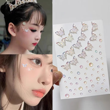 CuteMakeup Fish Scale Shell Butterfly Rhinestone Silver Diamond Face Sticker Flash Diamond Decorations