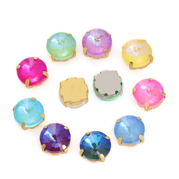 Round Shape 12mm Mocha Fluorescent Crystal Sew On Rhinestone for Clothing Accessories Rhinestone