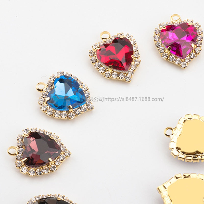 10pcs 14mm Crystal Buckle Glass Heart Claw Rhinestone Pendant Diy Clothing Accessories Materials
