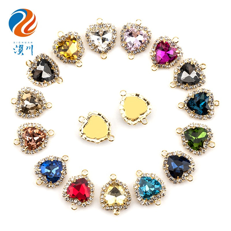 5pcs Love Heart Double Circle Crystal Buckle Pendant Glass Claw Rhinestone Pendant Ornament Diy Accessory Materials