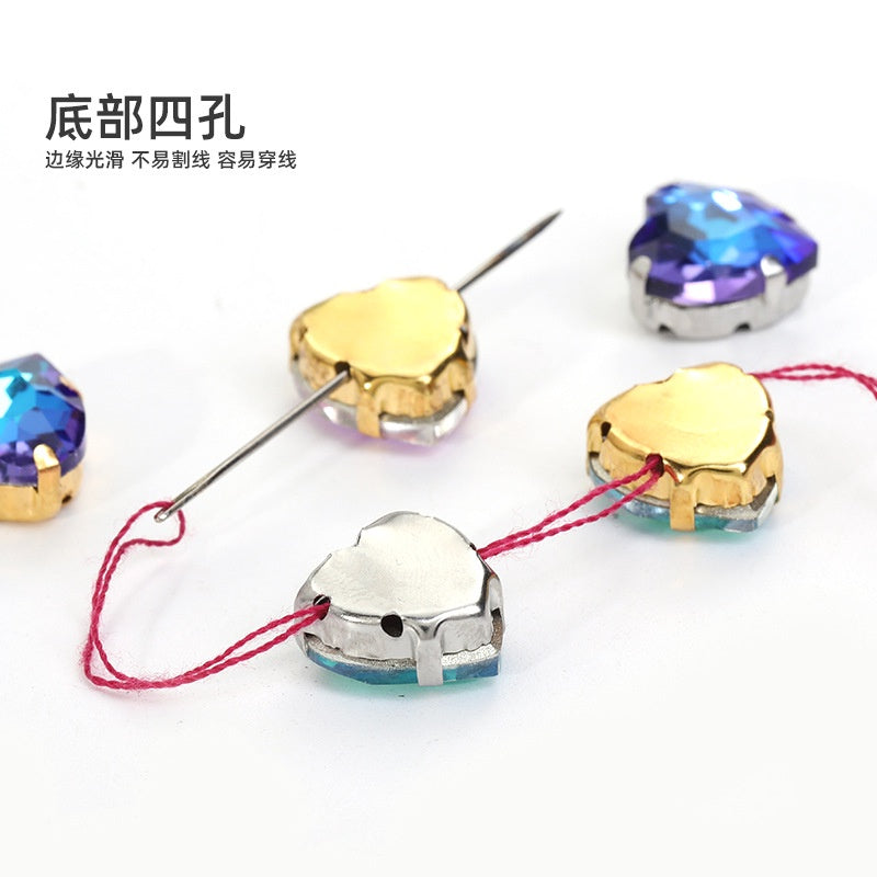 12mm Heart Shape Plating Shiny Color Clothing Accessories Rhinestone with Claw for DIY Jewelry Handmade