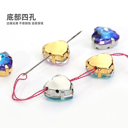 12mm Heart Shape Plating Shiny Color Clothing Accessories Rhinestone with Claw for DIY Jewelry Handmade