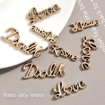 Diy Alloy Letter Hair Accessories Alloy Accessories Retro Alloy Letter Cream Glue Accessories Diy Phone Case Hair Clip Material Pack