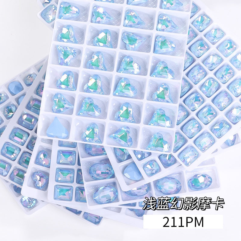 10pcs Moka series rhinestones blue Crooked Peach Love Rhineau Phantom Mocha Color K9 High-grade Crystal Glass Rhinestones High Top Crystal Sweet Heart Diy Nail