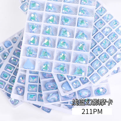 10pcs Moka series rhinestones blue Crooked Peach Love Rhineau Phantom Mocha Color K9 High-grade Crystal Glass Rhinestones High Top Crystal Sweet Heart Diy Nail
