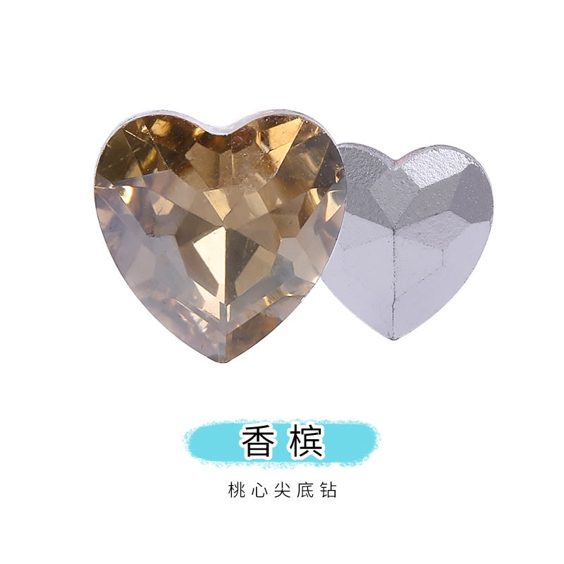 12mm Rhinestone Love Rhinestone Crystal Glass Rhinestone  Pointy Bottom Peach Heart Diy Mobile Phone Paste Rhinestone Accessories Clothing Jewelry Rhinestone