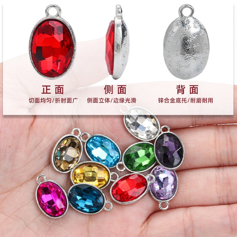 Single Hanging Oval Enclosing Edge Crystal Pendant Alloy Accessories Glass Crystal Diy Necklace Bracelet Decorative Accessories