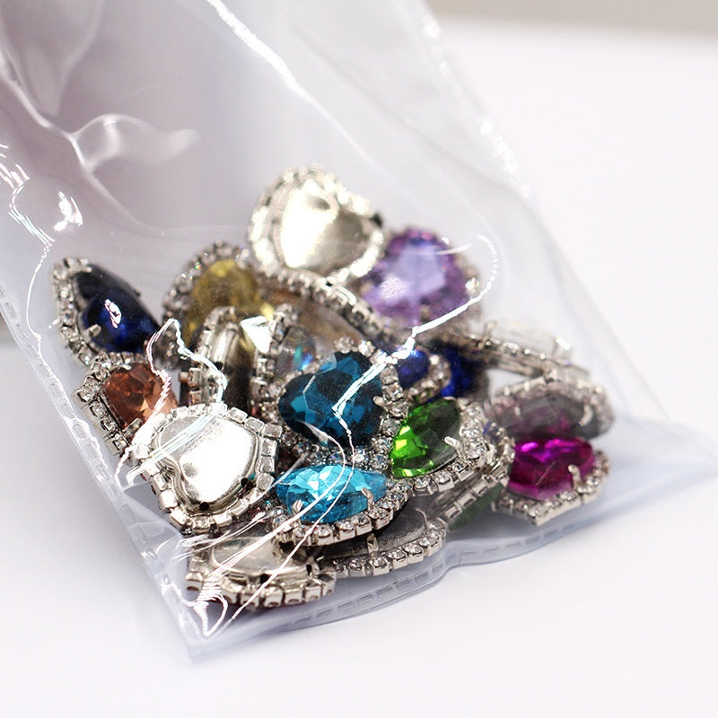 10pcs 14mm Love Crystal Buckle Glass Claw Rhinestones Enclosing Edge Hand Sewn Rhinestones Diy Clothing Accessories Materials