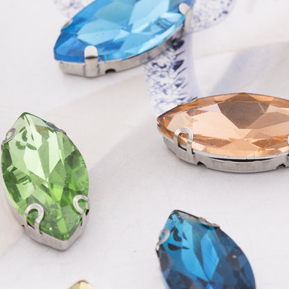 TonyBead 9*18mm/13*27mm Navette Shape Big Sew on Crystal Rhinestone with Silver Bottom for Clothing DIY Decoration