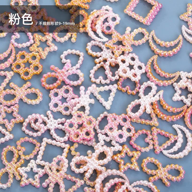 Super Flash Heart Imitation Pearl Bow Mixed Accessories Japanese Imitation Pearl Nail Accessories ABS Hollow Pearl Nail Accessories