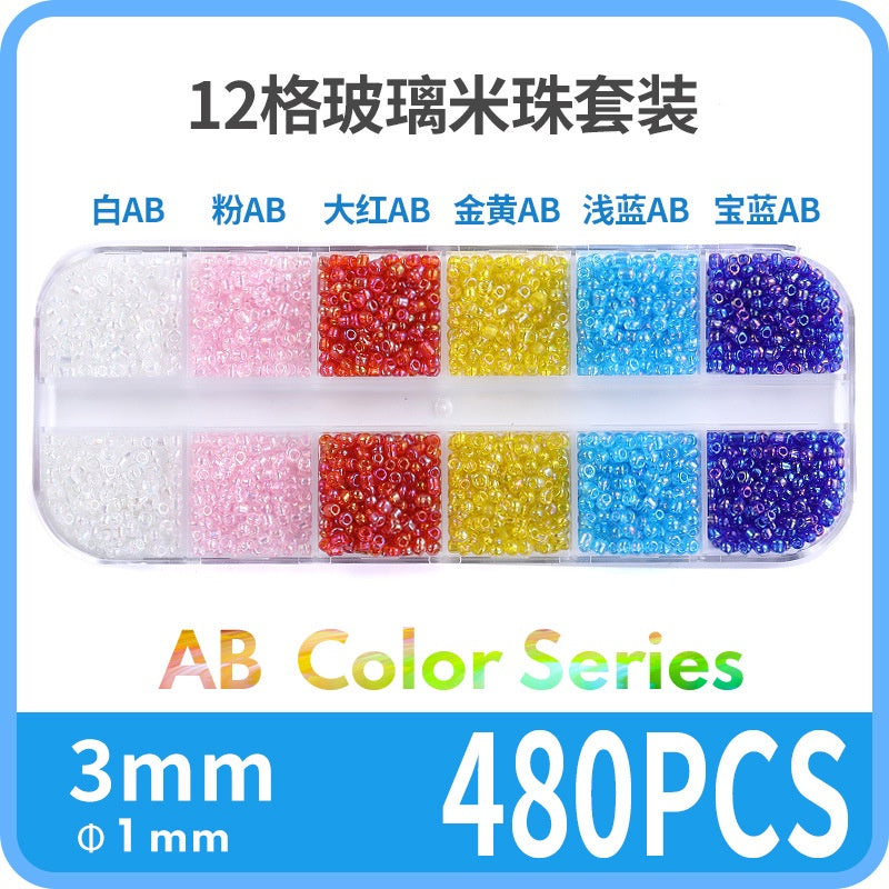 Fashion 12 Gramme Bead Set Box DIY Chain Through Hole Glass Cross Beaded Bracelet Beads