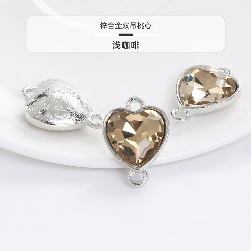 Crystal Heart Pendant Double Hole Bracelet Necklace Glass Diamond Link Piece DIY Bag Clothing Shoe Accessories