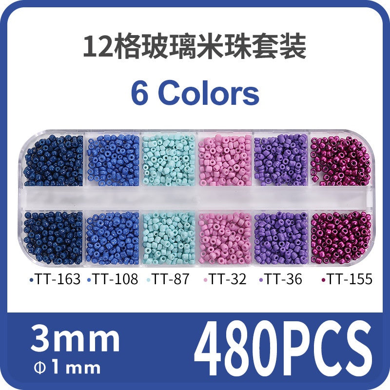 Fashion 12 Gramme Bead Set Box DIY Chain Through Hole Glass Cross Beaded Bracelet Beads