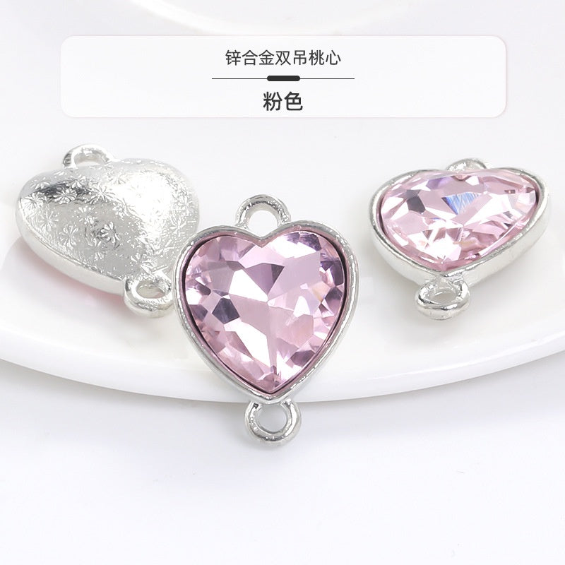 Crystal Heart Pendant Double Hole Bracelet Necklace Glass Diamond Link Piece DIY Bag Clothing Shoe Accessories