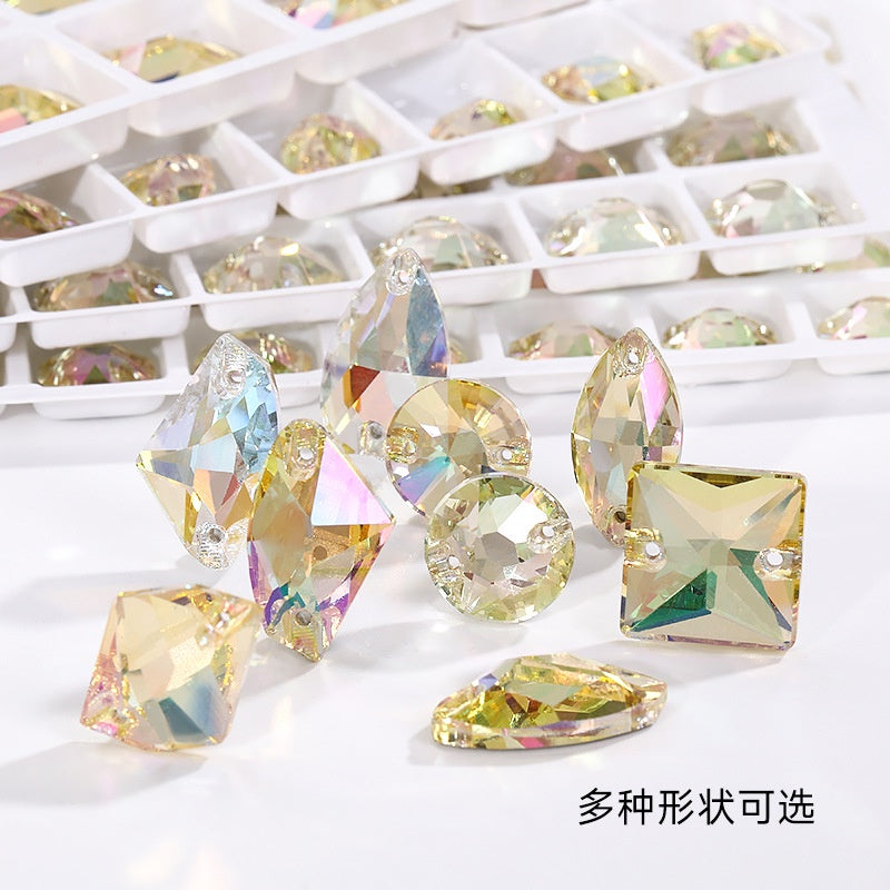 Crystal Button Drop Flat Button Hand Sewn Stone High End Glass Double Hole Flat Bottom Rhinestone Crystal Stone Shining Does Not Scratch Clothing Accessories