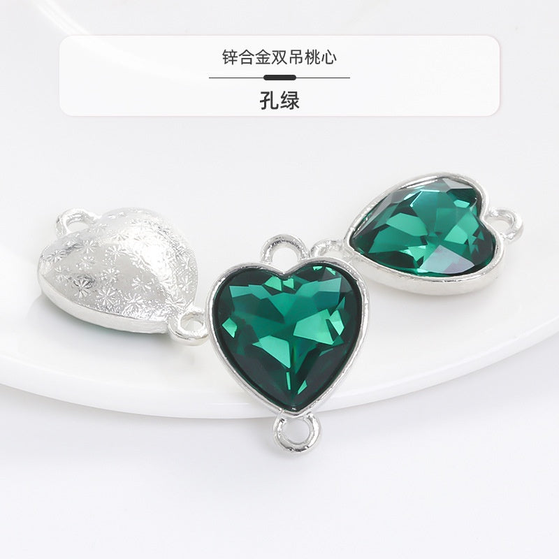 Crystal Heart Pendant Double Hole Bracelet Necklace Glass Diamond Link Piece DIY Bag Clothing Shoe Accessories