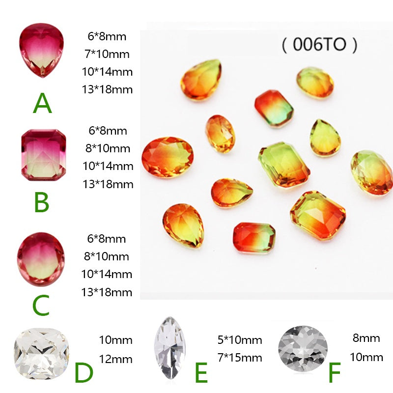 10Pcs Elliptic shape Special Color Gradient Nail Rhinestones Diy Accessories Nail Jewelry Materials