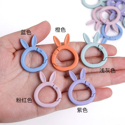 5pcs Bake Paint Frosted Color Rabbit Keychain Spring Buckle Opening Ring Spring Ring DIY Ornament Accessories Link Ring