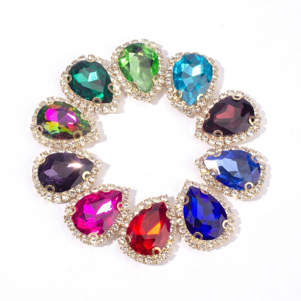 【10pcs】7*10mm Crystal with Gold/silver Base Suitable for Clothing and Wedding Decoration Accessories