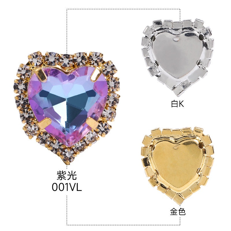 5PCS Shiny Color Love Crystal Buckle Electroplating Color Glass Golden Setting Rhinestone Girth Edge Hand Stitched Rhinestone with silver bottom Diy Clothing Accessories