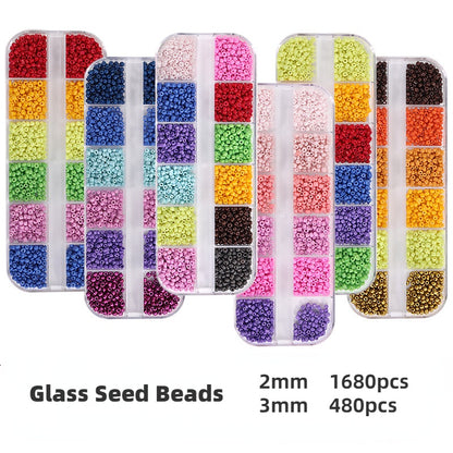 Fashion 12 Gramme Bead Set Box DIY Chain Through Hole Glass Cross Beaded Bracelet Beads