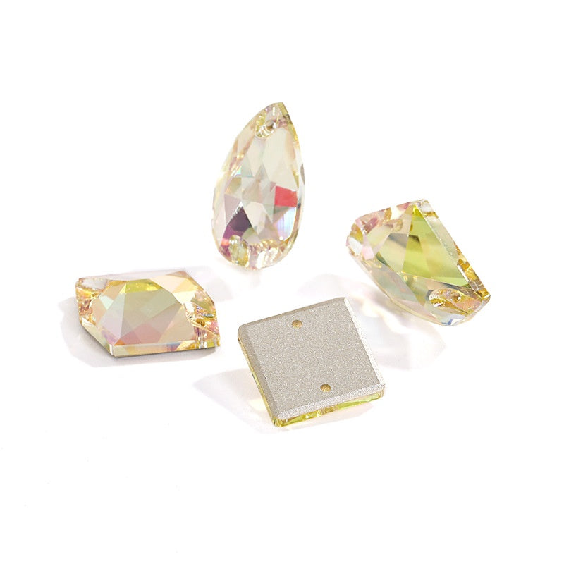 Crystal Button Drop Flat Button Hand Sewn Stone High End Glass Double Hole Flat Bottom Rhinestone Crystal Stone Shining Does Not Scratch Clothing Accessories