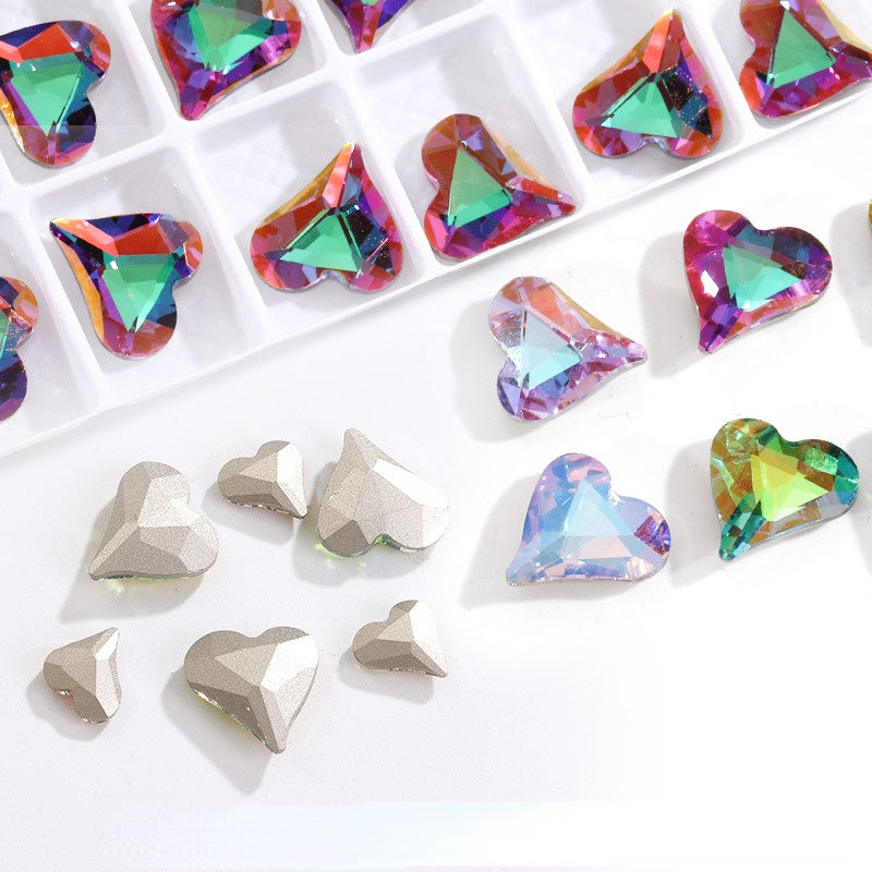 10PCS Sweet Heart Shape K9 Glass Rhinestone Exquisite Nail Art Shiny Crystal Stones for DIY Clothing Accessories