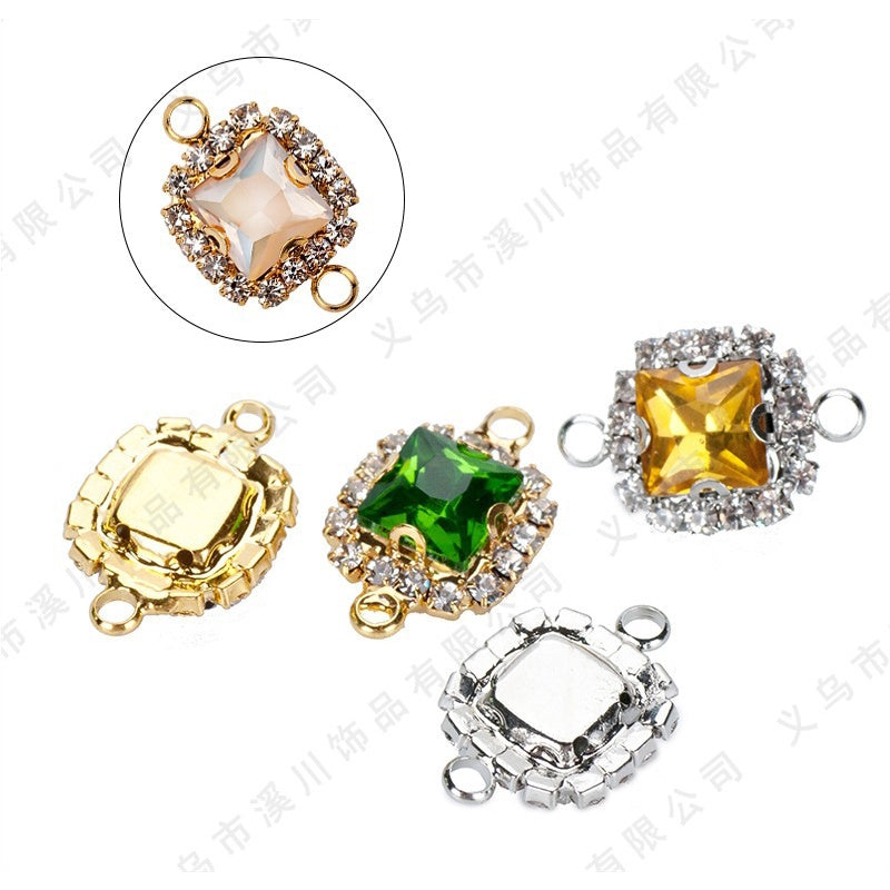 5pcs 8mm Square Double-hole Pendant Crystal Buckle Glass Claw Rhinestone Perimeter Diy Bracelet Ornament Accessories