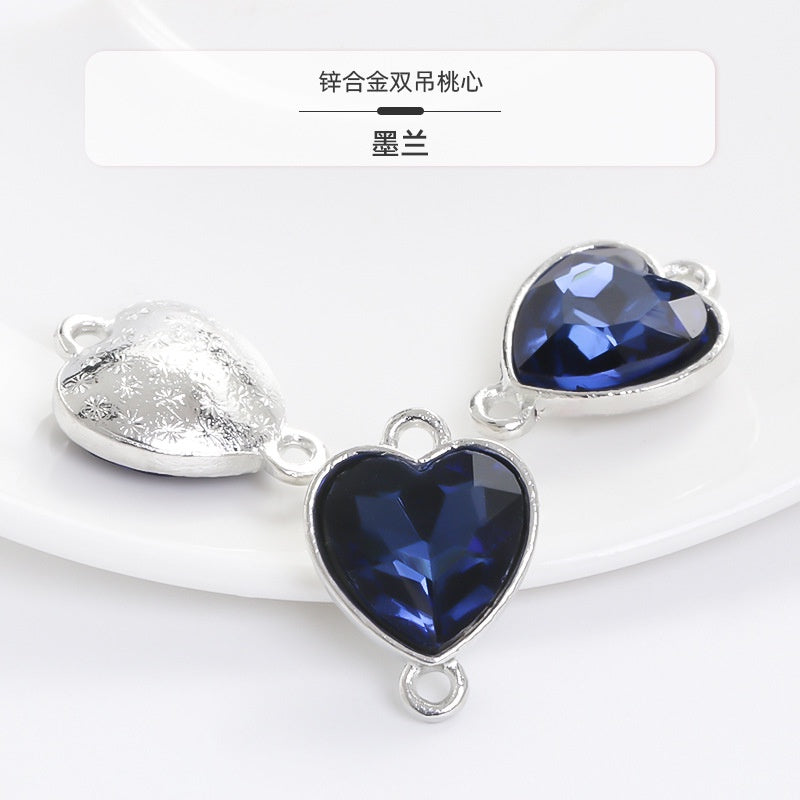 Crystal Heart Pendant Double Hole Bracelet Necklace Glass Diamond Link Piece DIY Bag Clothing Shoe Accessories