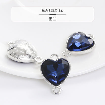 Crystal Heart Pendant Double Hole Bracelet Necklace Glass Diamond Link Piece DIY Bag Clothing Shoe Accessories