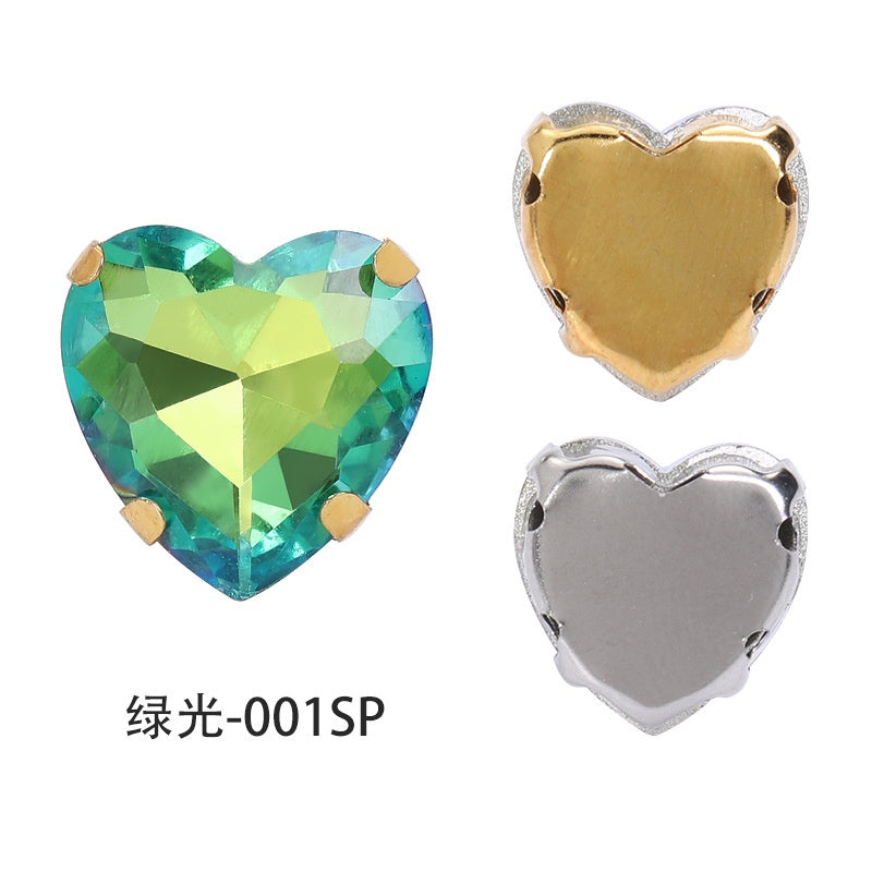 12mm Heart Shape Plating Shiny Color Clothing Accessories Rhinestone with Claw for DIY Jewelry Handmade