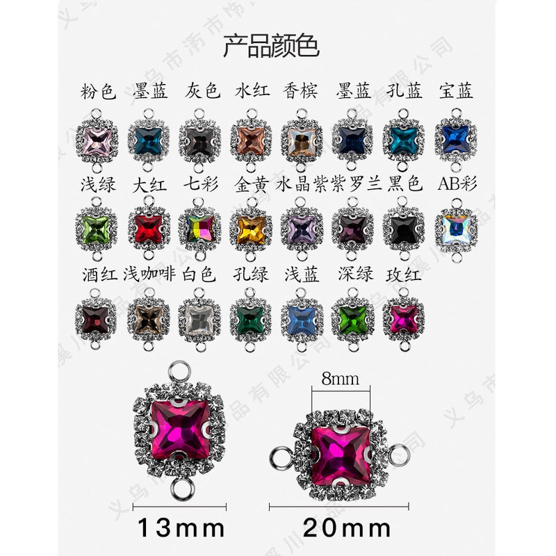 5pcs 8mm Square Double-hole Pendant Crystal Buckle Glass Claw Rhinestone Perimeter Diy Bracelet Ornament Accessories