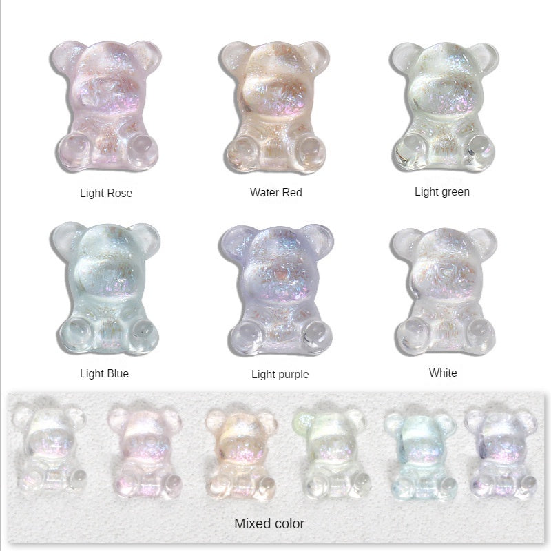 Transparent Bear Nail crystal Resin Cute Decorative Rhinestone DIY Nail Art Sticker