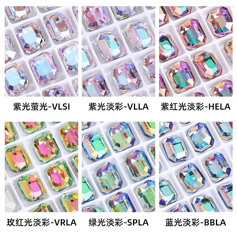 10pcs Pointy Bottoming Nail Rhinestone Rectangular Octagonal Coating Electroplating Light Color Crystal Shaped Glass Rhinestone Diy Clothing Case and Bag Accessories