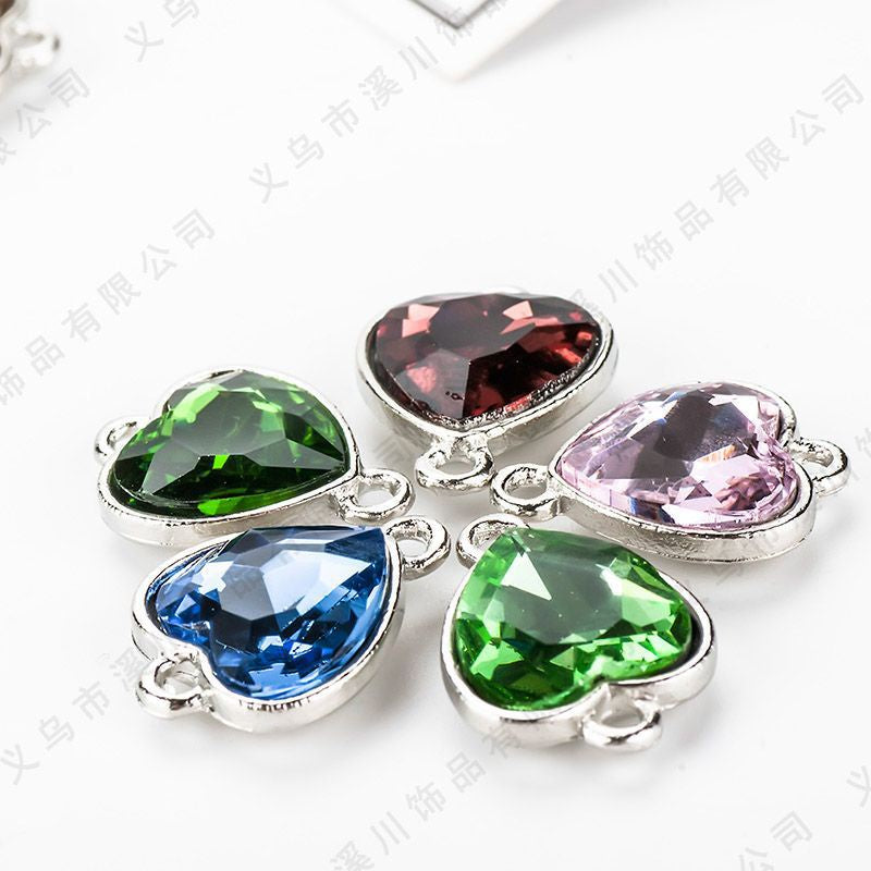 5pcs Heart Shape Glass Rhinestone Double Hole Pendant Crystal Diamond DIY Jewelry Accessories