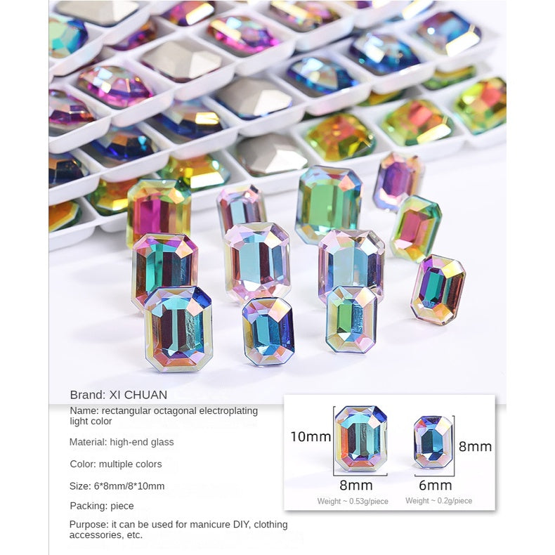10pcs Pointy Bottoming Nail Rhinestone Rectangular Octagonal Coating Electroplating Light Color Crystal Shaped Glass Rhinestone Diy Clothing Case and Bag Accessories