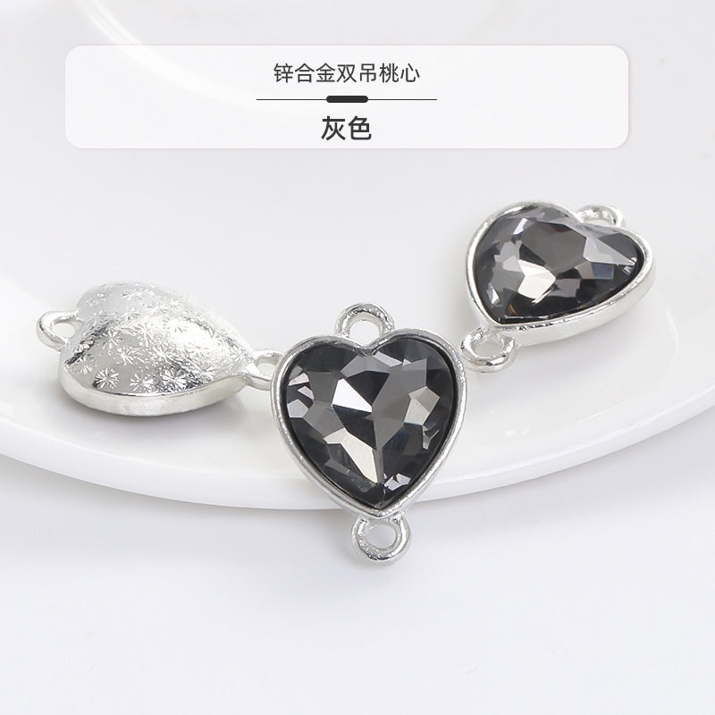 Crystal Heart Pendant Double Hole Bracelet Necklace Glass Diamond Link Piece DIY Bag Clothing Shoe Accessories