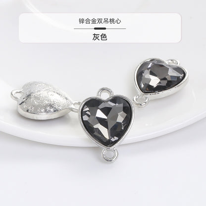 Crystal Heart Pendant Double Hole Bracelet Necklace Glass Diamond Link Piece DIY Bag Clothing Shoe Accessories