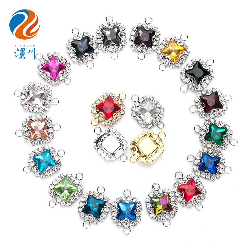 5pcs 8mm Square Double-hole Pendant Crystal Buckle Glass Claw Rhinestone Perimeter Diy Bracelet Ornament Accessories