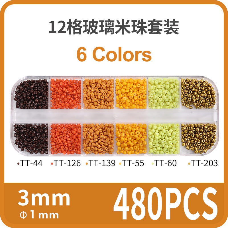 Fashion 12 Gramme Bead Set Box DIY Chain Through Hole Glass Cross Beaded Bracelet Beads