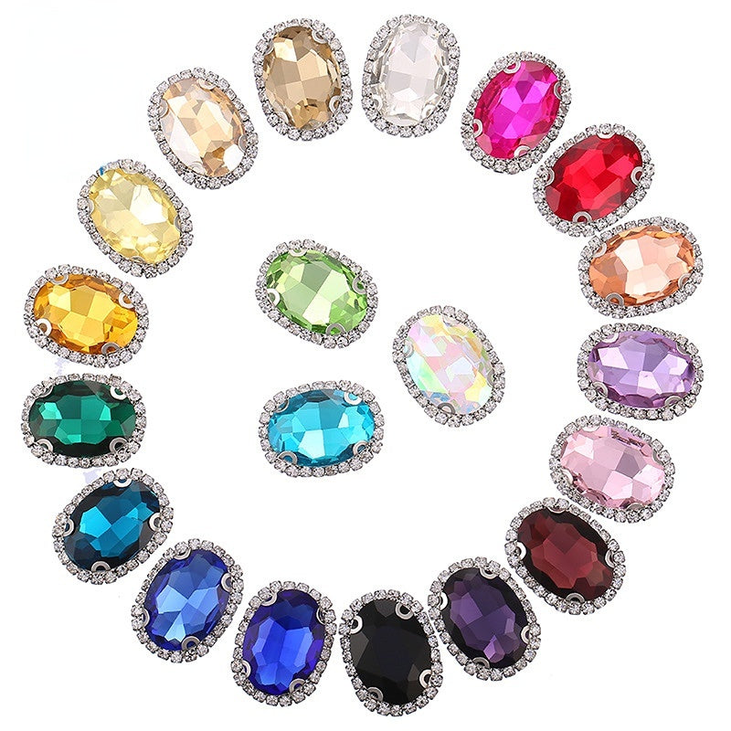 18*25mm 5pcs Oval Shape Sew On Crystal Glass Rhinestone with Gold/Sliver Bottom for DIY Clothing Accessories