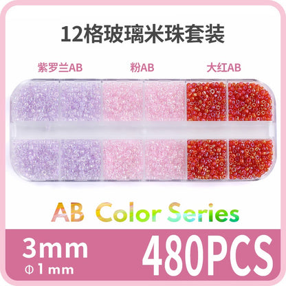 Fashion 12 Gramme Bead Set Box DIY Chain Through Hole Glass Cross Beaded Bracelet Beads
